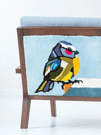 Handmade armchairs with birds — contemporary art object by Agne Kisonaite