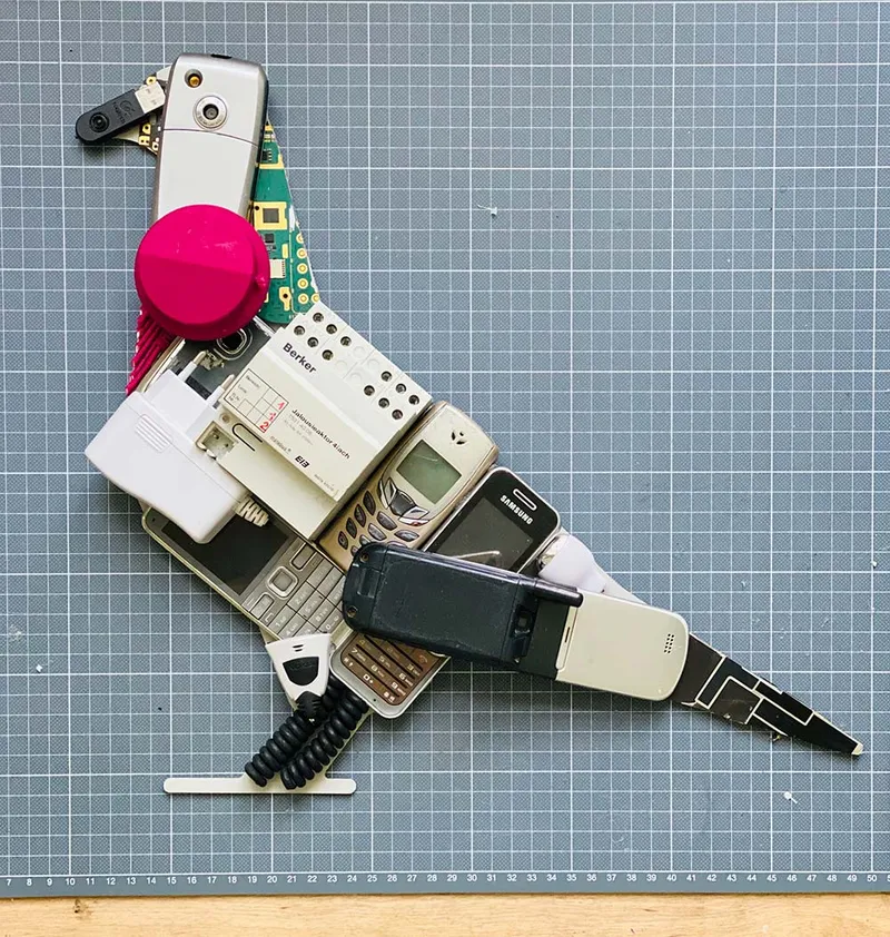 Electronic waste art: birds made of used electronics — detail photo 13