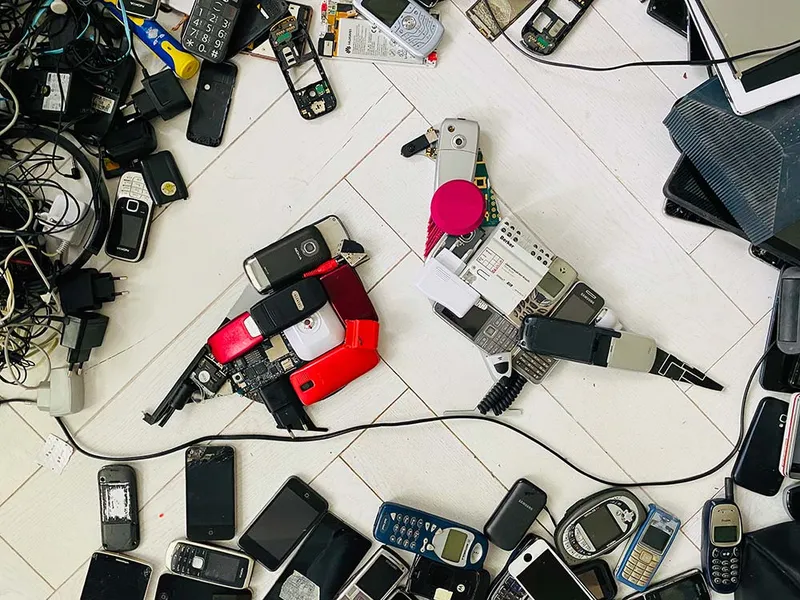 Electronic waste art: birds made of used electronics — detail photo 15