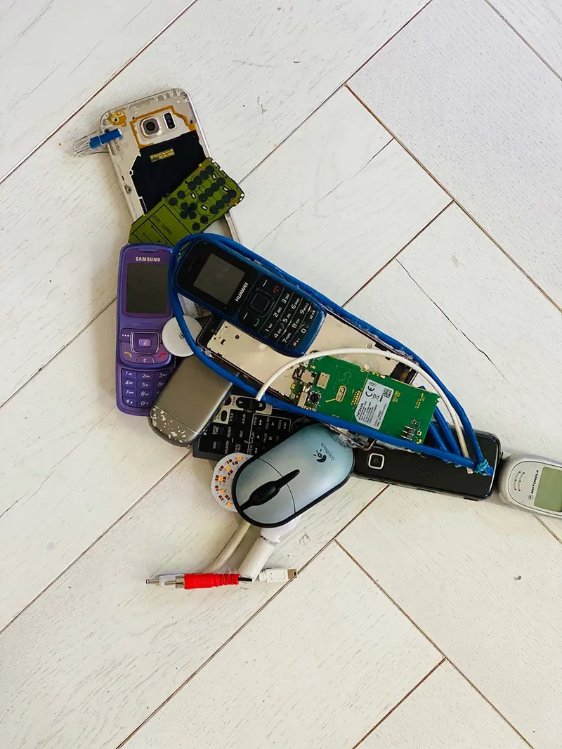 Electronic waste art: birds made of used electronics — detail photo 16