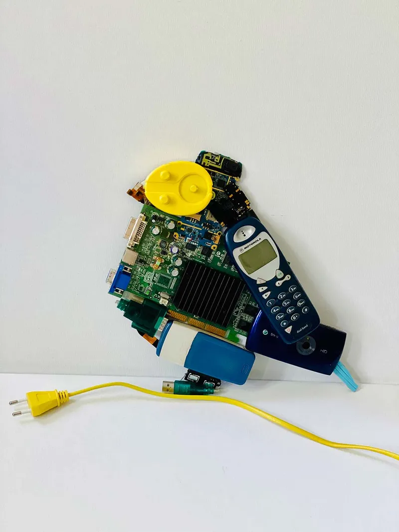 Electronic waste art: birds made of used electronics — detail photo 17
