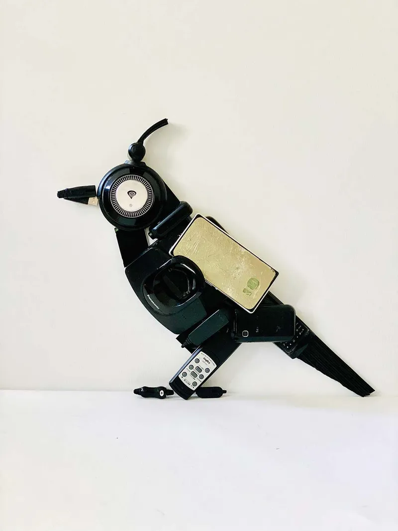 Electronic waste art: birds made of used electronics — detail photo 19
