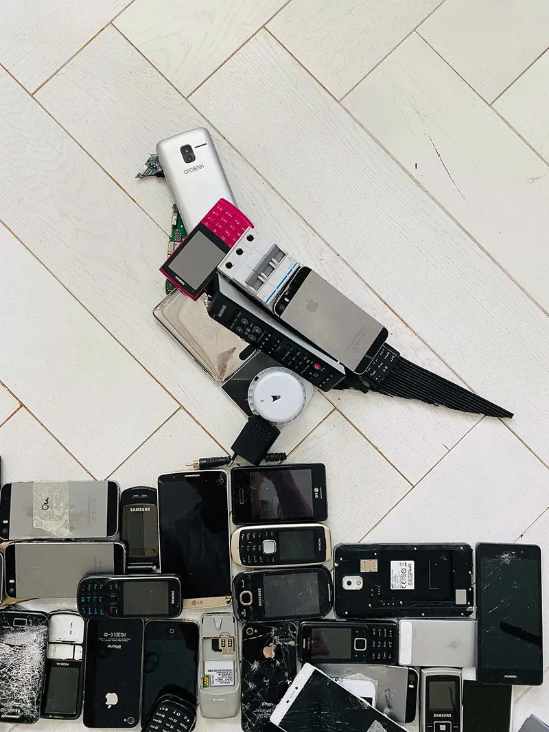Electronic waste art: birds made of used electronics — detail photo 20
