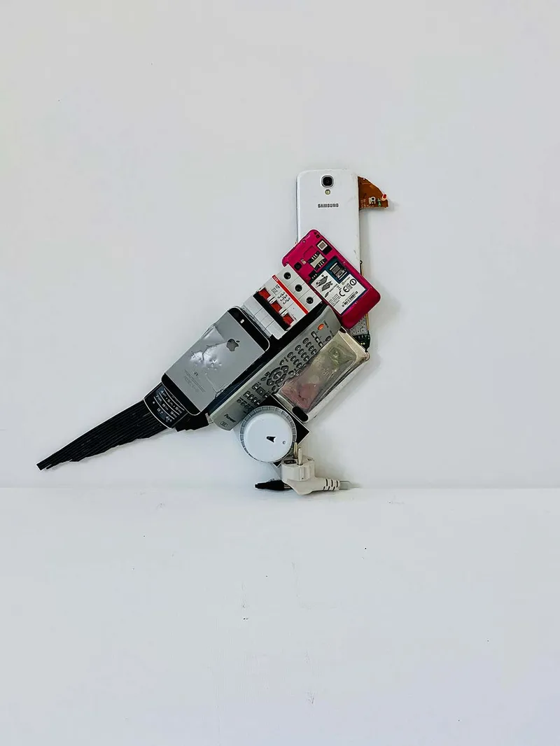Electronic waste art: birds made of used electronics — detail photo 23