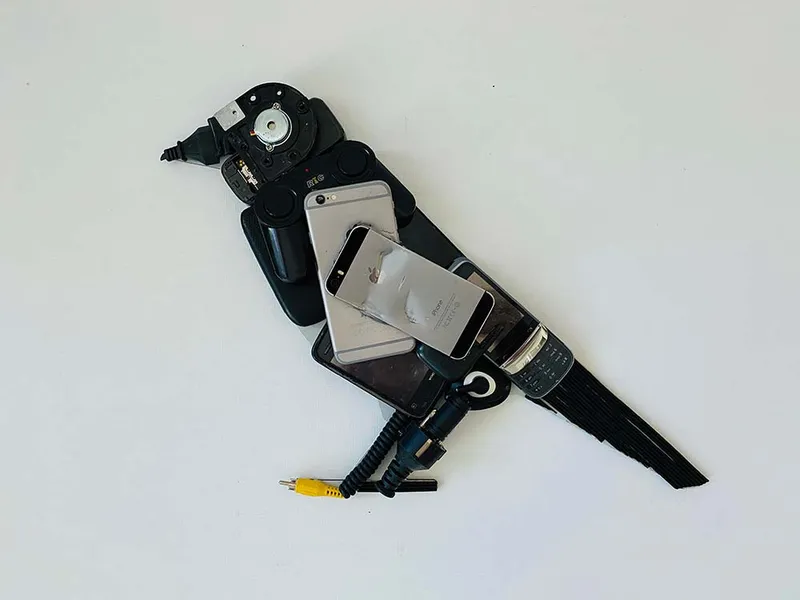 Electronic waste art: birds made of used electronics — detail photo 24