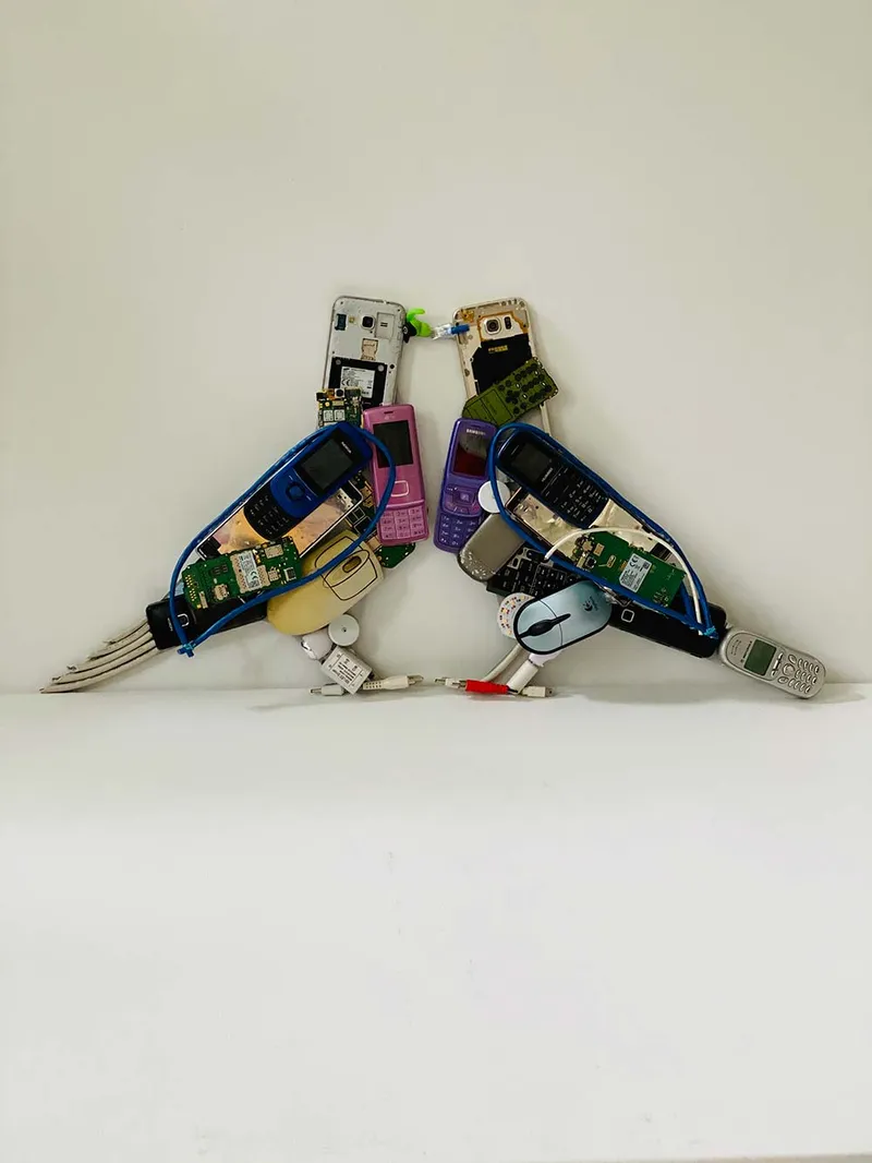 Electronic waste art: birds made of used electronics — detail photo 25