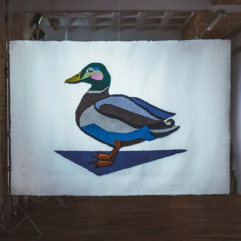 DUCK hand-woven linen rug by Agne Kisonaite