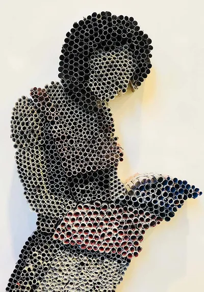 Magazine sculpture Reading Woman — art commission by Agne Kisonaite