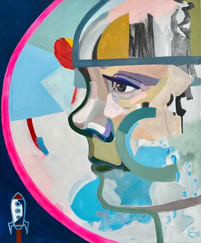 Modern Portrait of Henry with a Spacesuit and the Rocket — contemporary portrait by Agne Kisonaite