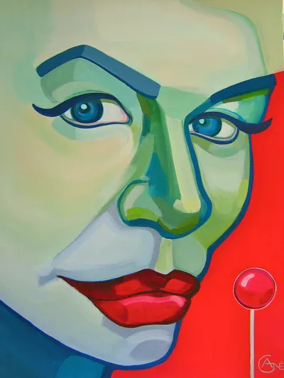 Painting Chupa Chups — contemporary portrait by Agne Kisonaite