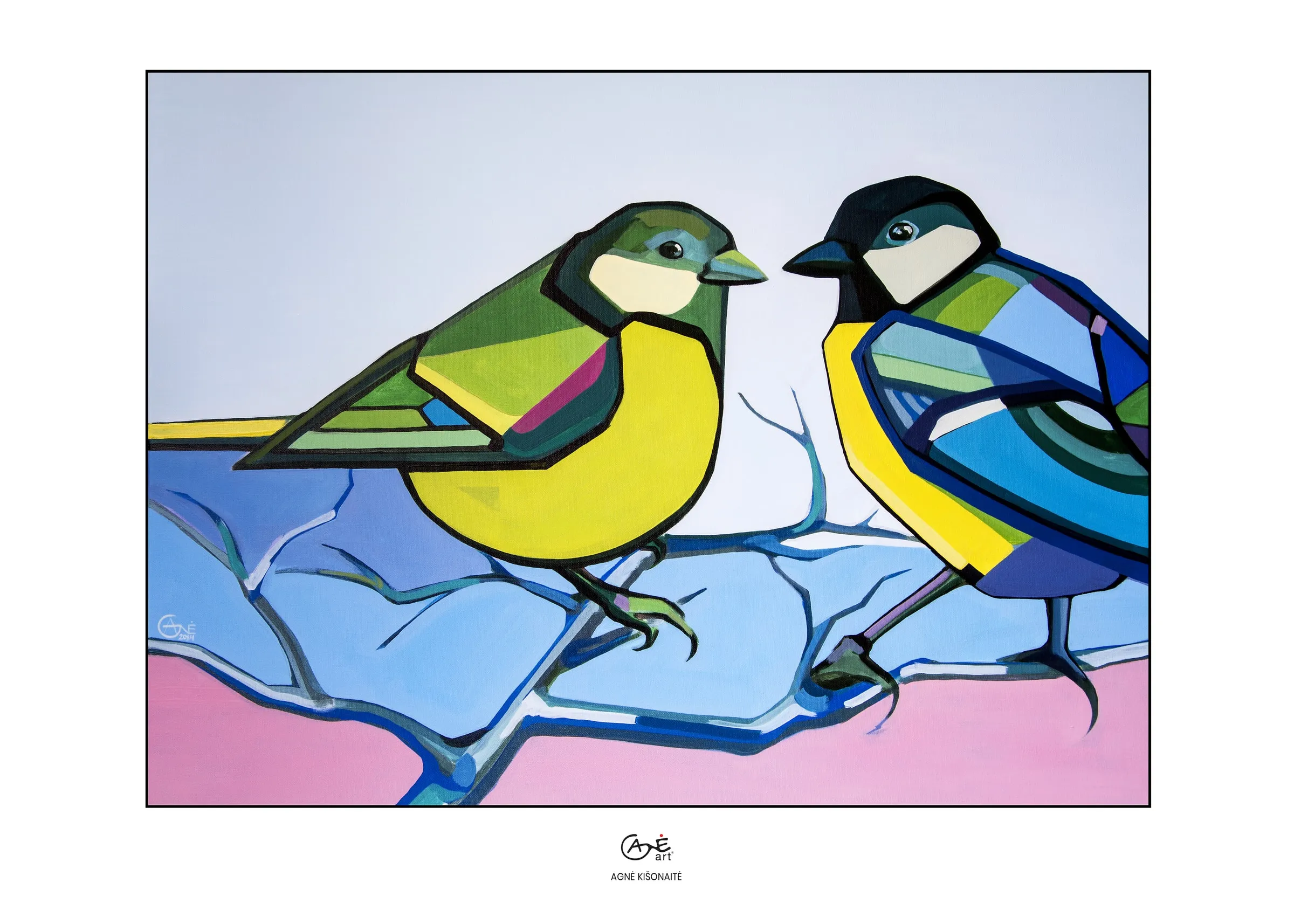 Fine art print of "Birds" by Agne Kisonaite, in a wood frame