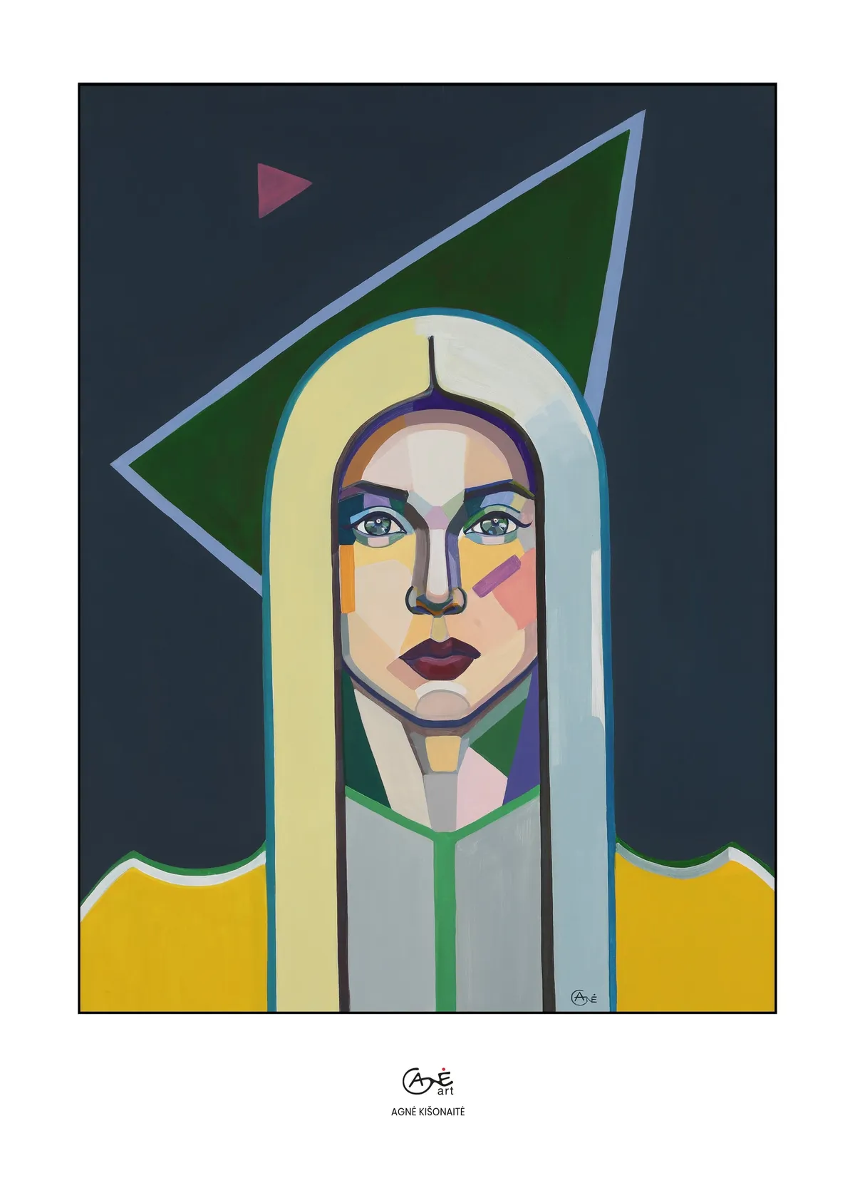 Fine art print of "Cosmic Girl" by Agne Kisonaite, in a wood frame