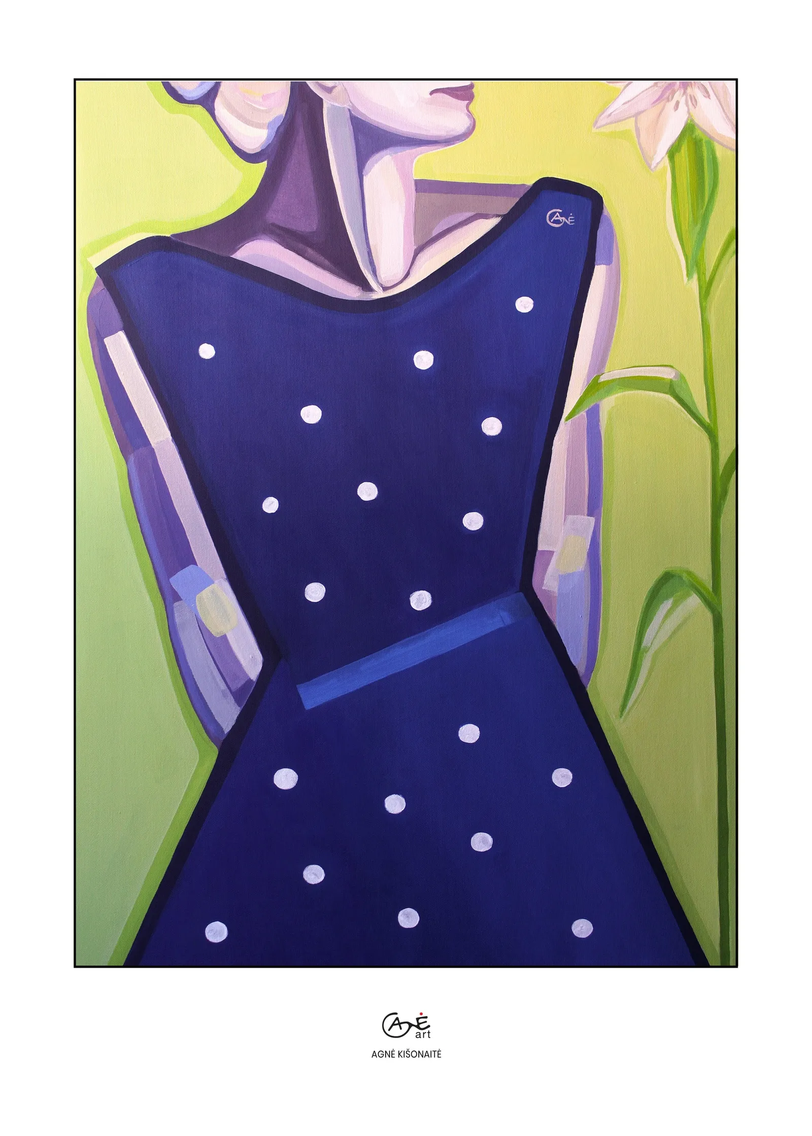 Fine art print of "Polka Dot Dress" by Agne Kisonaite, in a wood frame