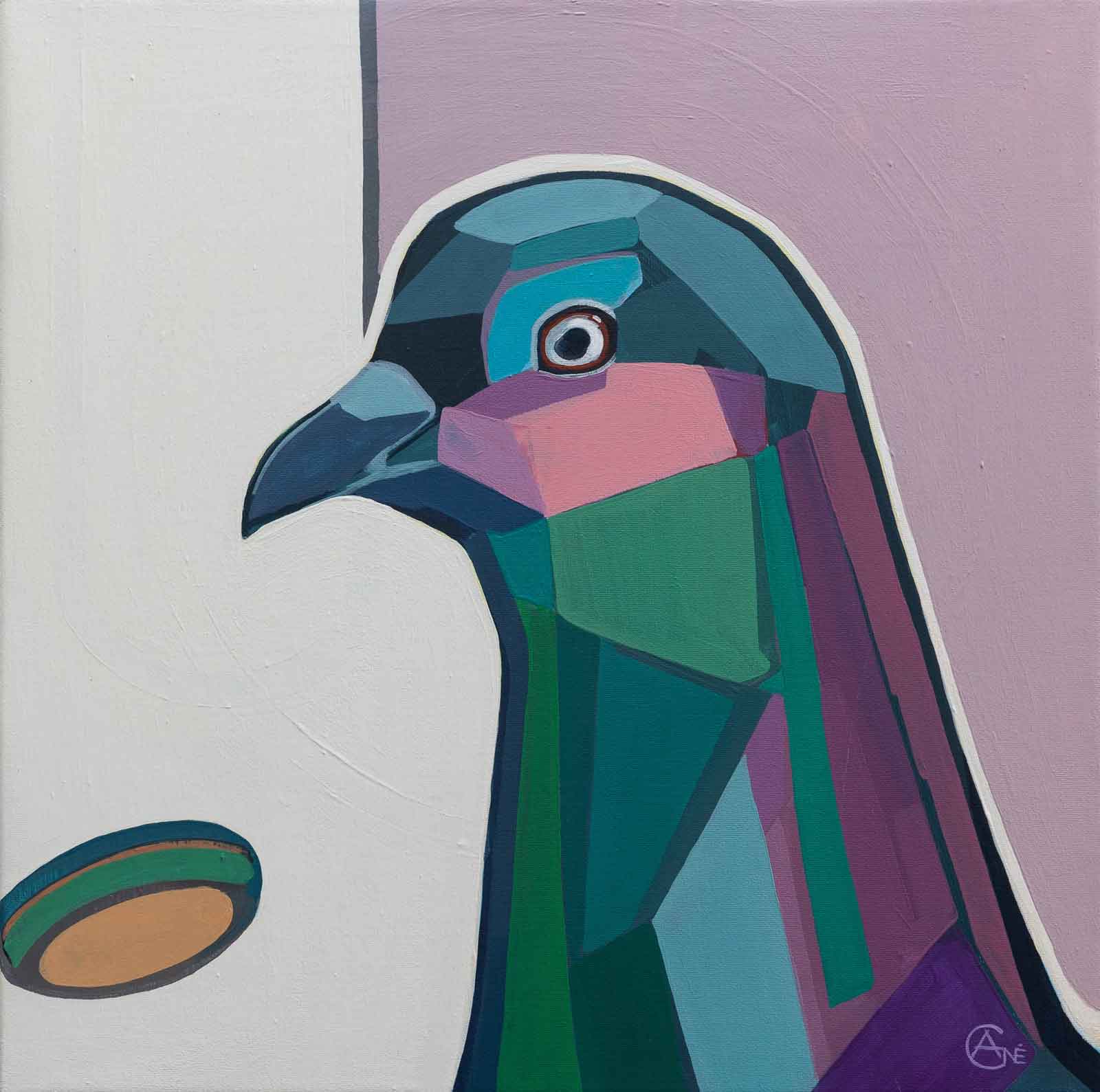 Modern acrylic painting 'Pigeon'. Agne Kisonaite