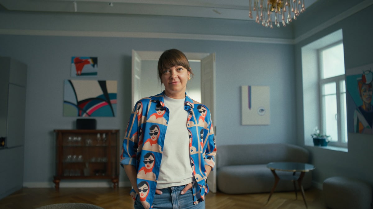 Portrait of artist Agne Kisonaite in her studio during the creation of the Adolescence art installation